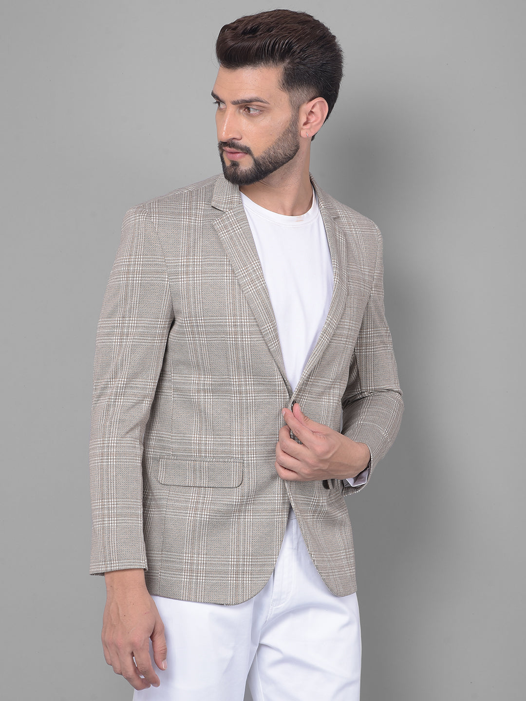 Grey Checked Blazer-Men Blazers-Crimsoune Club