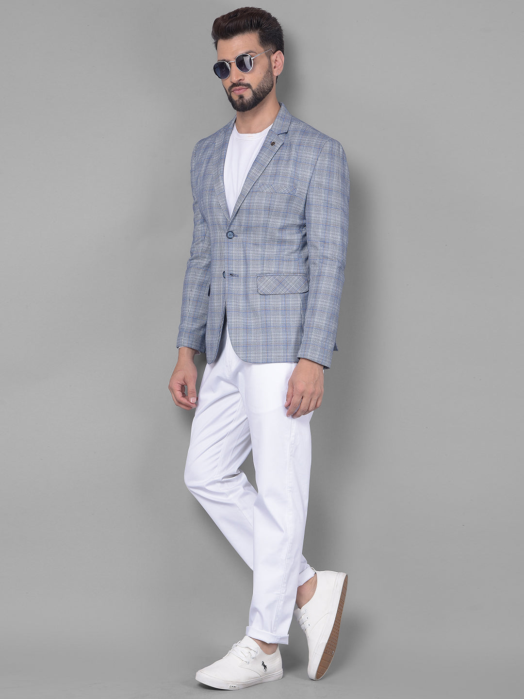 Blue Checked Blazer-Men Blazers-Crimsoune Club