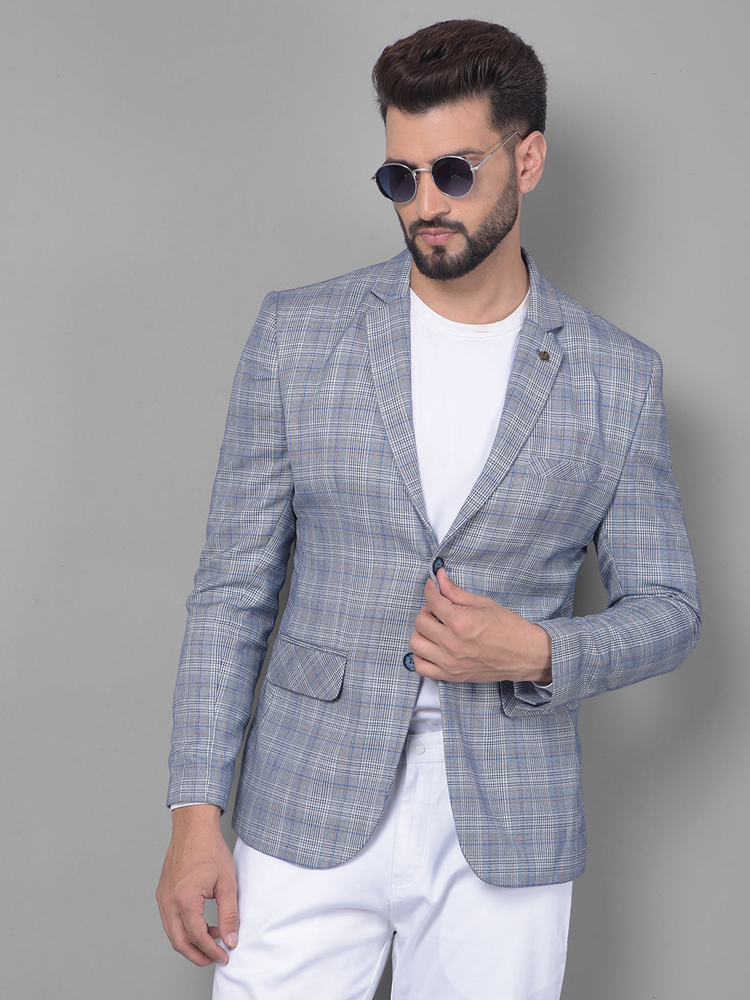 Blue Checked Blazer-Men Blazers-Crimsoune Club