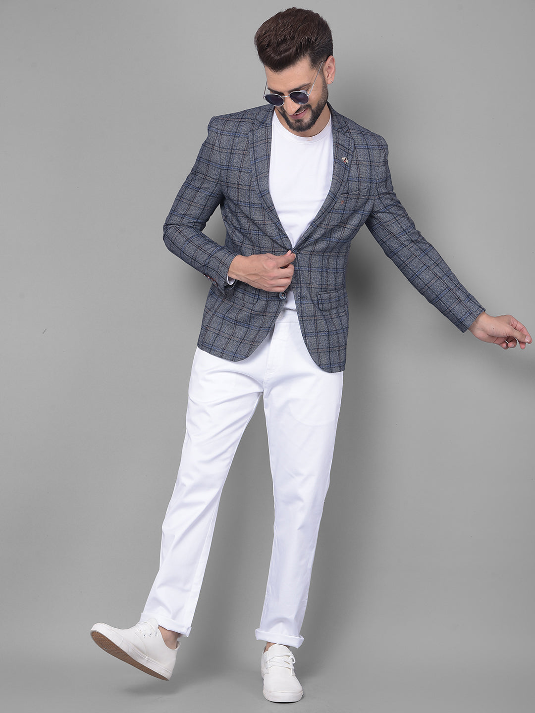 Grey Checked Blazer-Men Blazers-Crimsoune Club