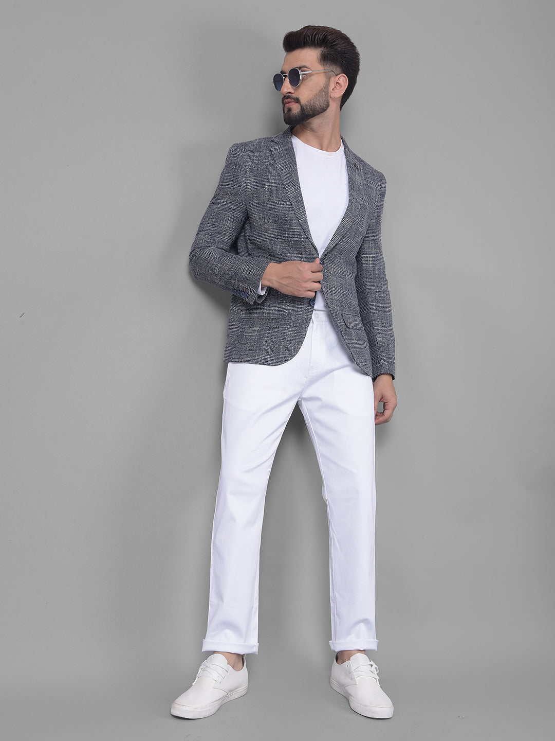 Grey Checked Blazer-Men Blazers-Crimsoune Club