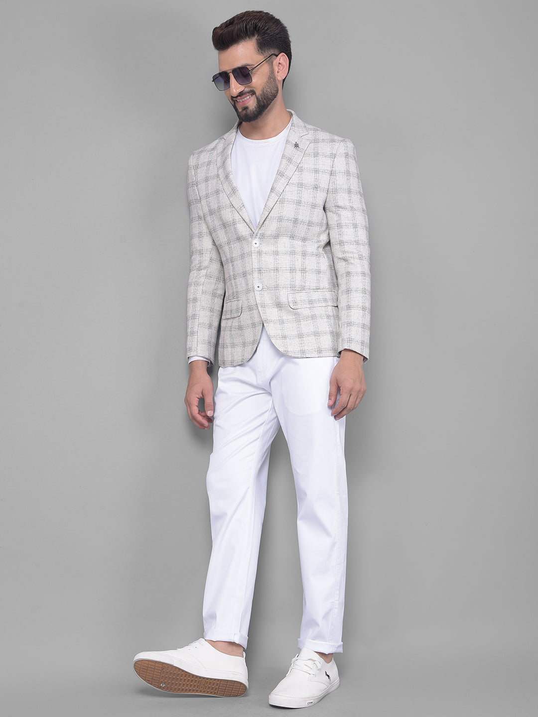 White Checked Blazer-Men Blazers-Crimsoune Club