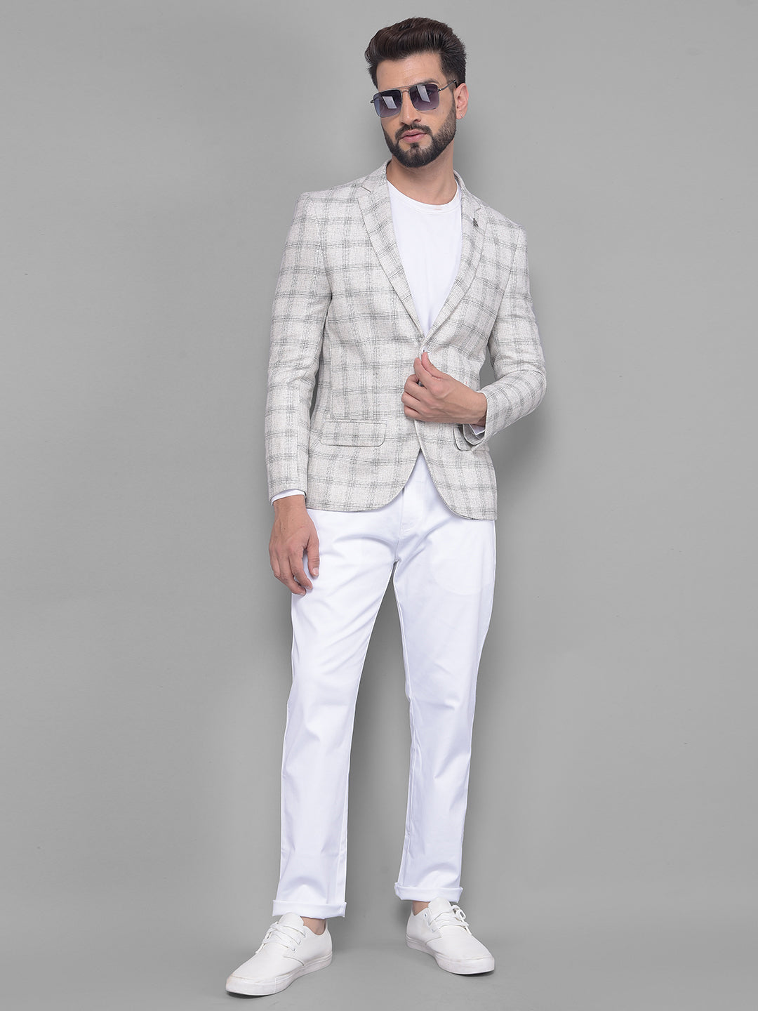 White Checked Blazer-Men Blazers-Crimsoune Club