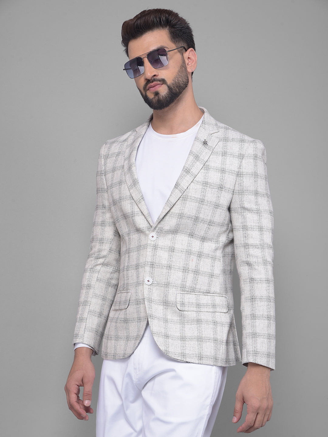 White Checked Blazer-Men Blazers-Crimsoune Club