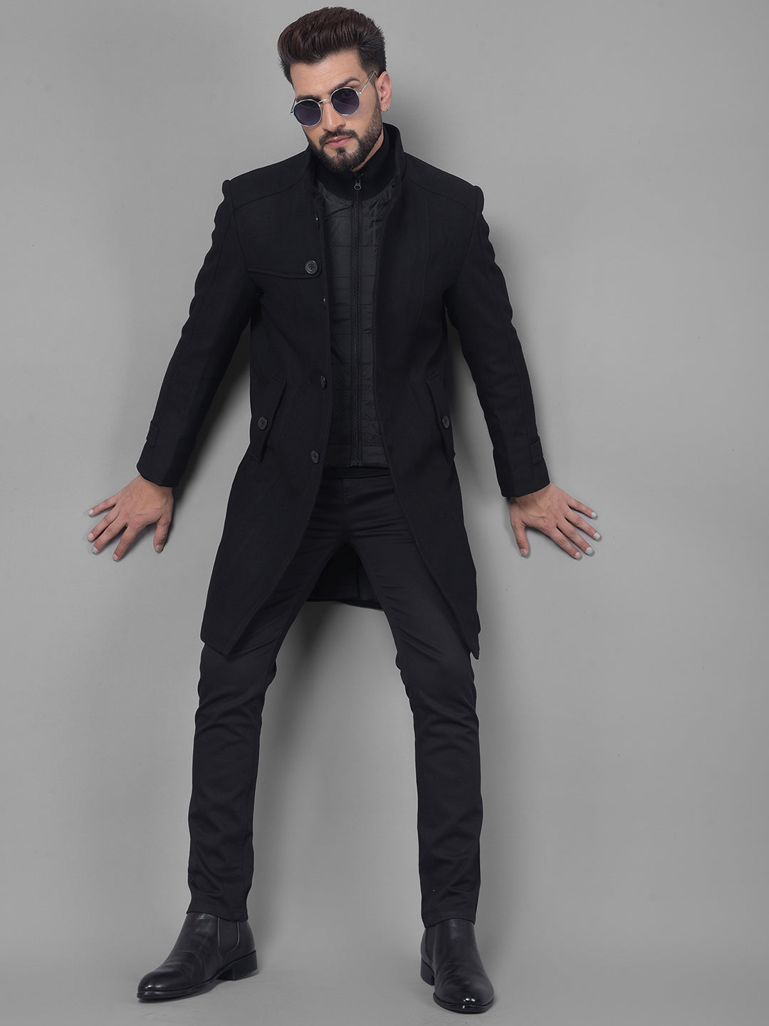 Black Overcoat-Men Coats-Crimsoune Club