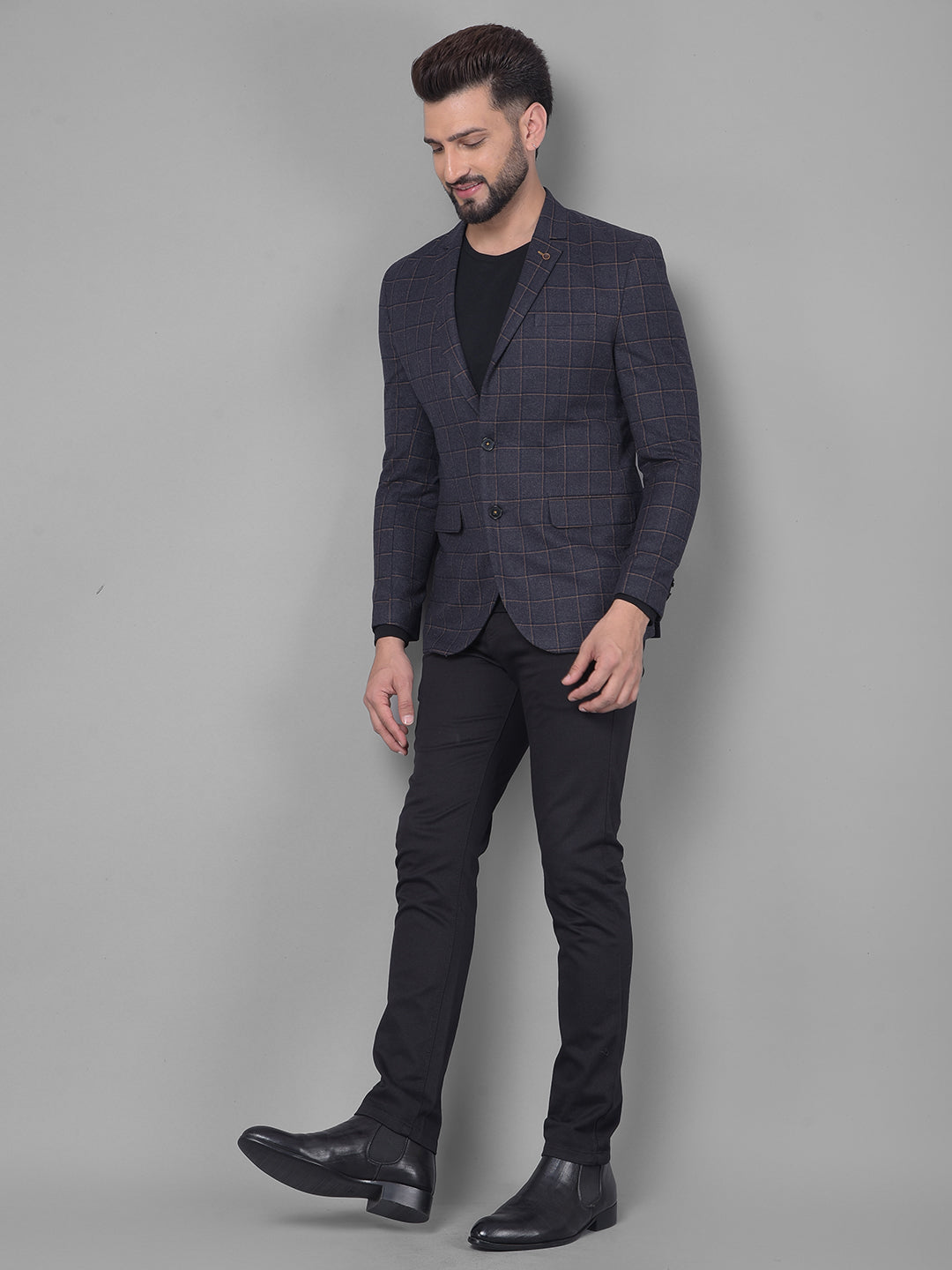 Black Checked Blazer-Men Blazers-Crimsoune Club