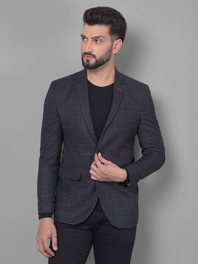 Black Checked Blazer-Men Blazers-Crimsoune Club