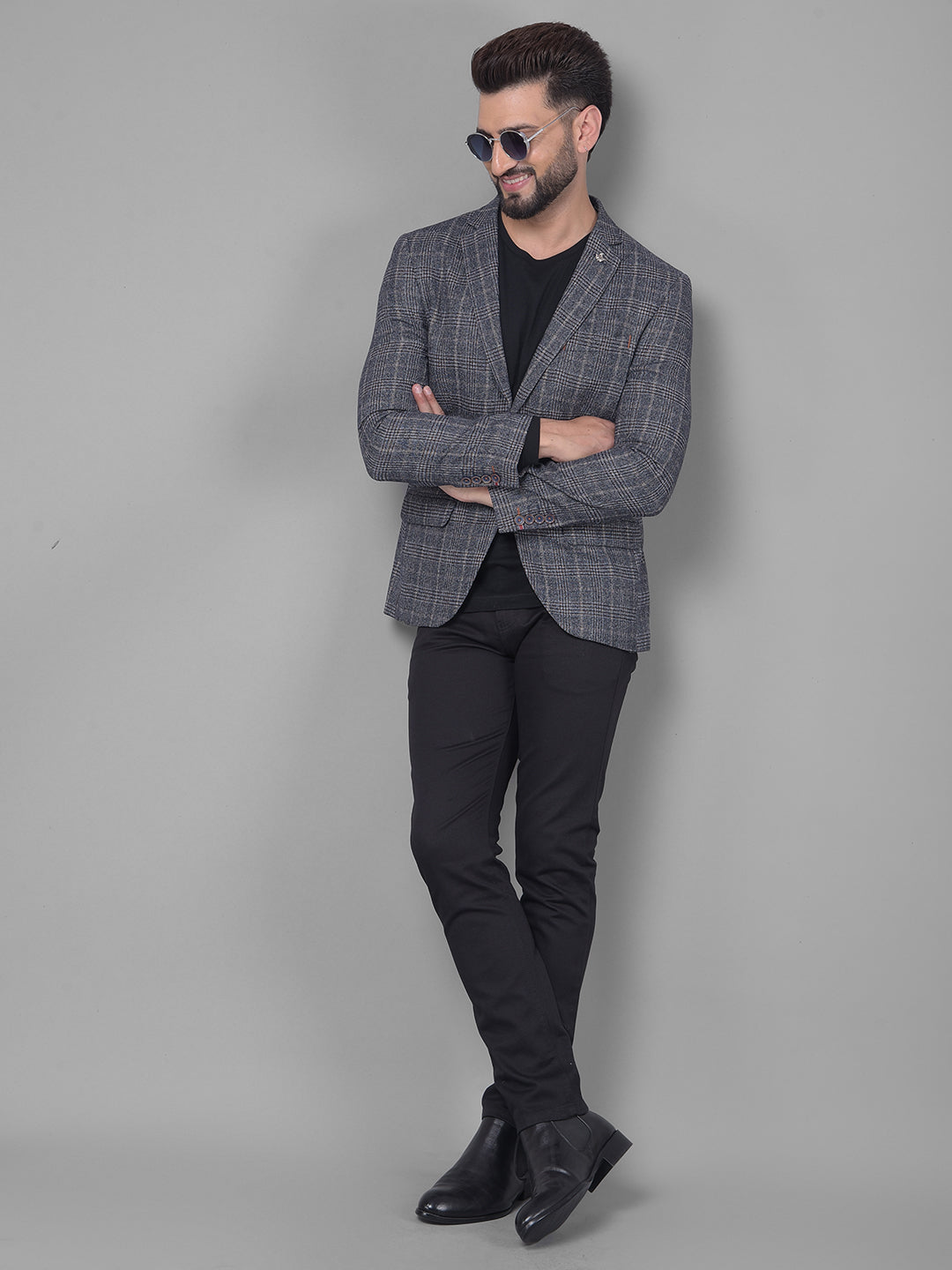 Grey Checked Blazer-Men Blazers-Crimsoune Club