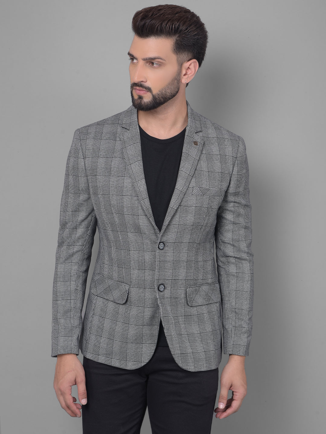 Grey Checked Blazer-Men Blazers-Crimsoune Club