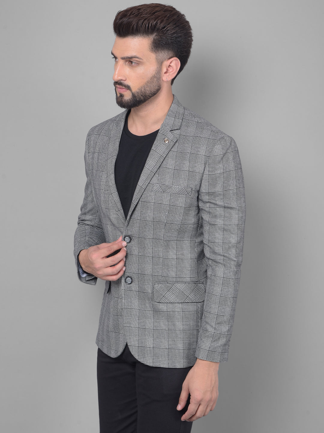 Grey Checked Blazer-Men Blazers-Crimsoune Club