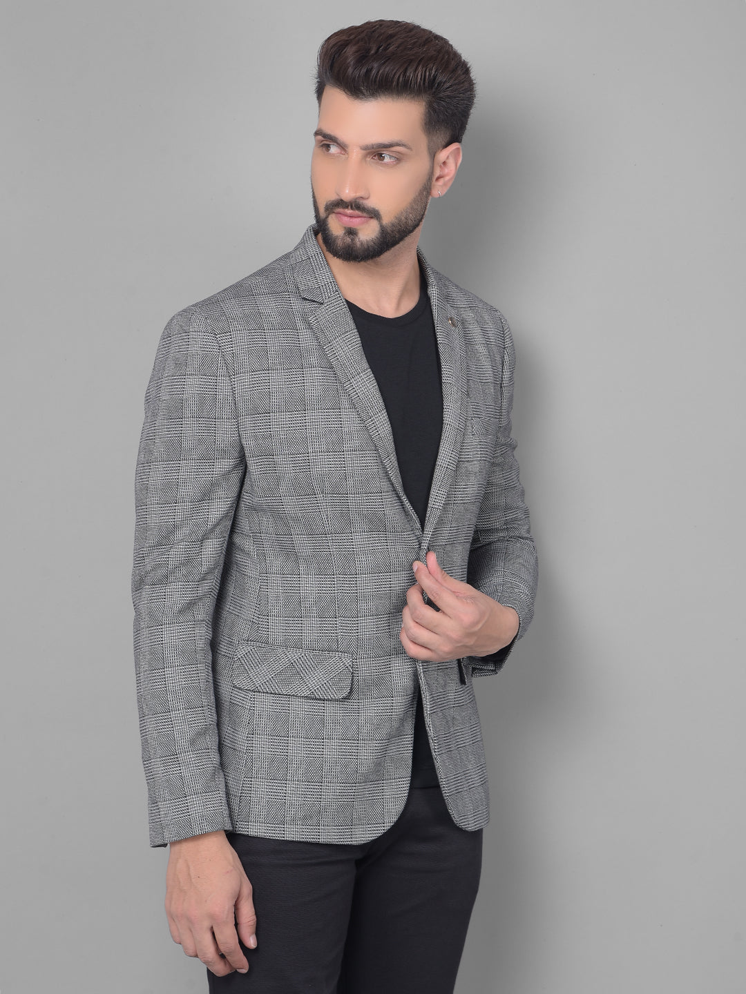 Grey Checked Blazer-Men Blazers-Crimsoune Club