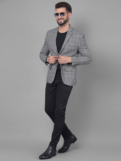 Grey Checked Blazer-Men Blazers-Crimsoune Club