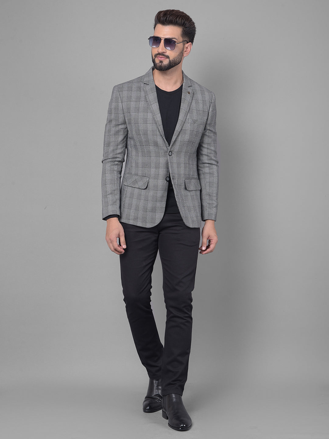 Grey Checked Blazer-Men Blazers-Crimsoune Club