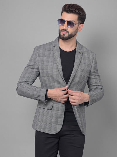 Grey Checked Blazer-Men Blazers-Crimsoune Club