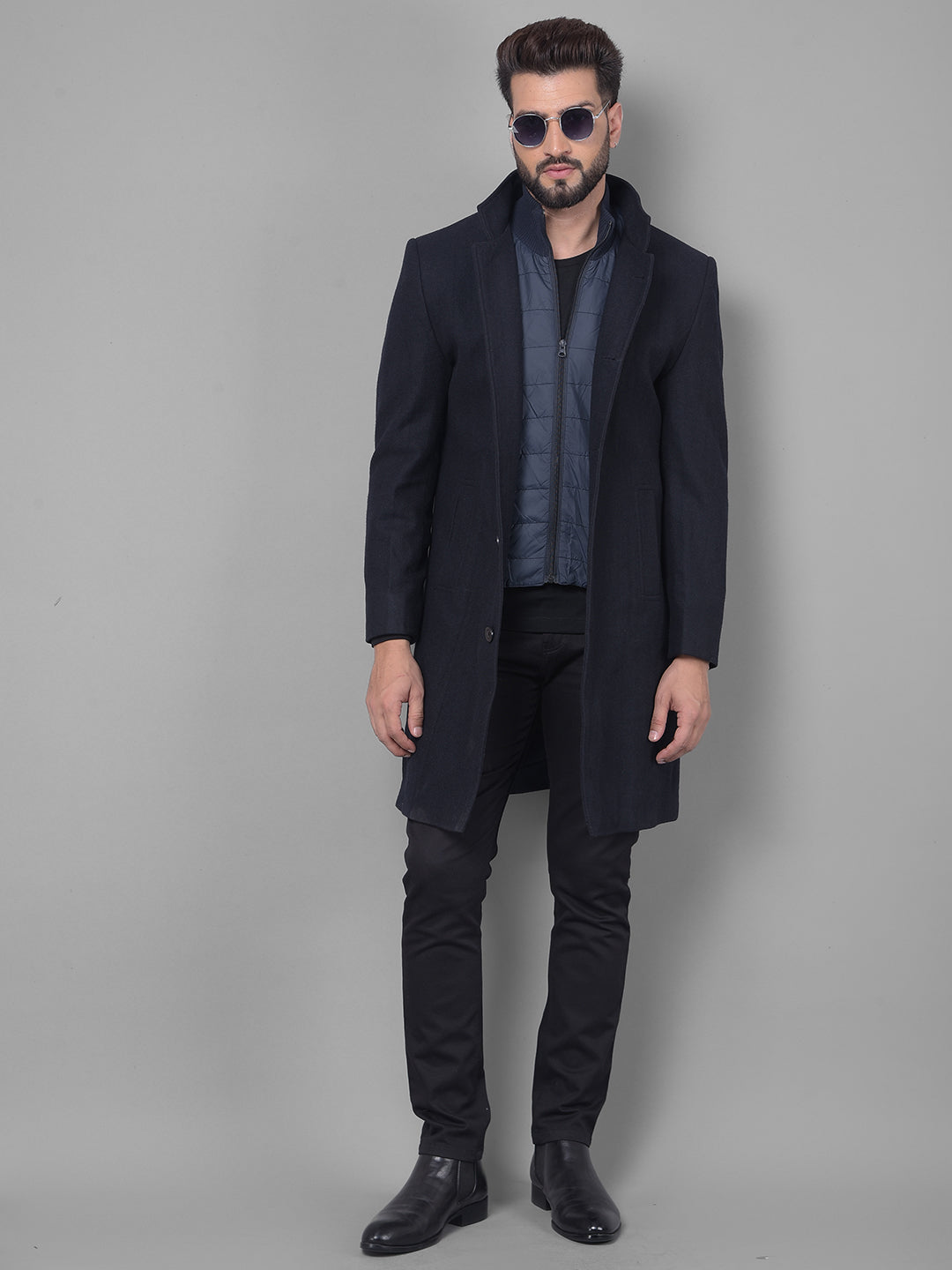 Navy Blue Overcoat-Men Coats-Crimsoune Club