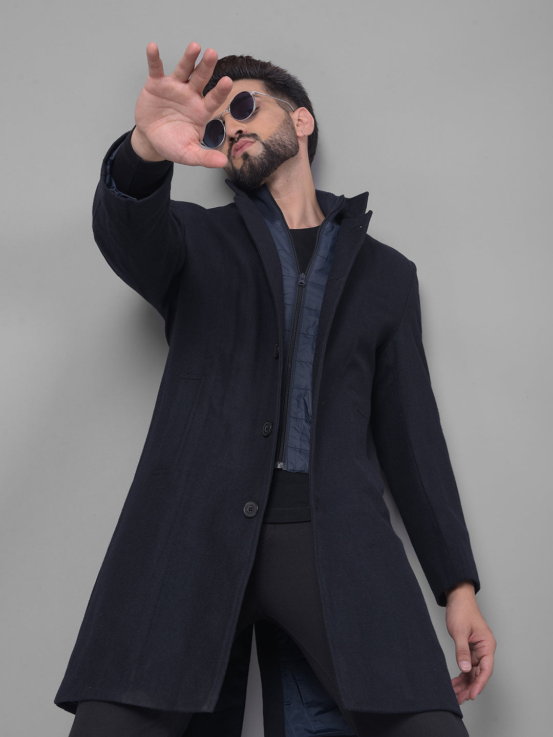 Navy Blue Overcoat-Men Coats-Crimsoune Club