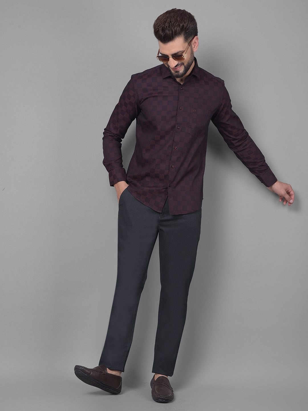 Maroon Printed Shirt-Men Shirts-Crimsoune Club