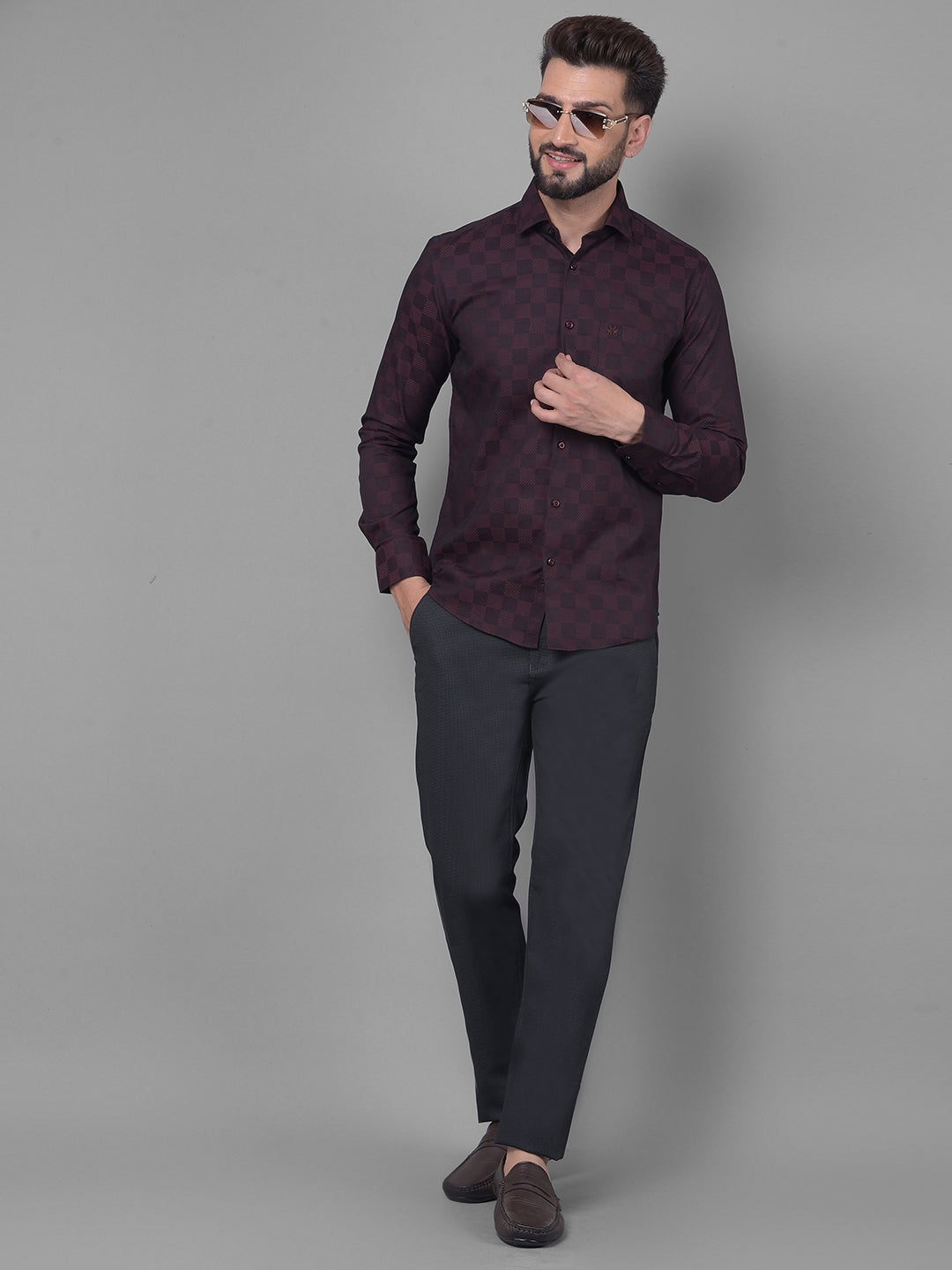 Maroon Printed Shirt-Men Shirts-Crimsoune Club