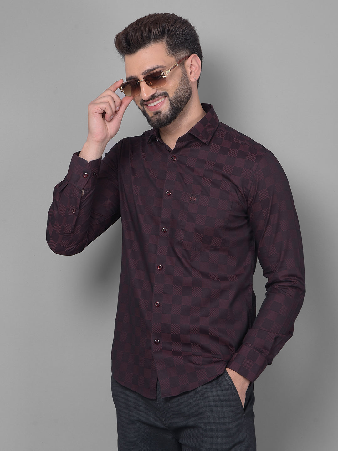 Maroon Printed Shirt-Men Shirts-Crimsoune Club