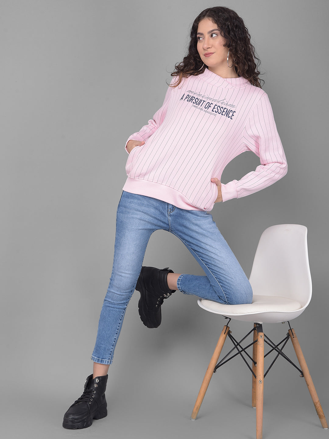 Pink Striped Sweatshirt-Women Sweatshirts-Crimsoune Club