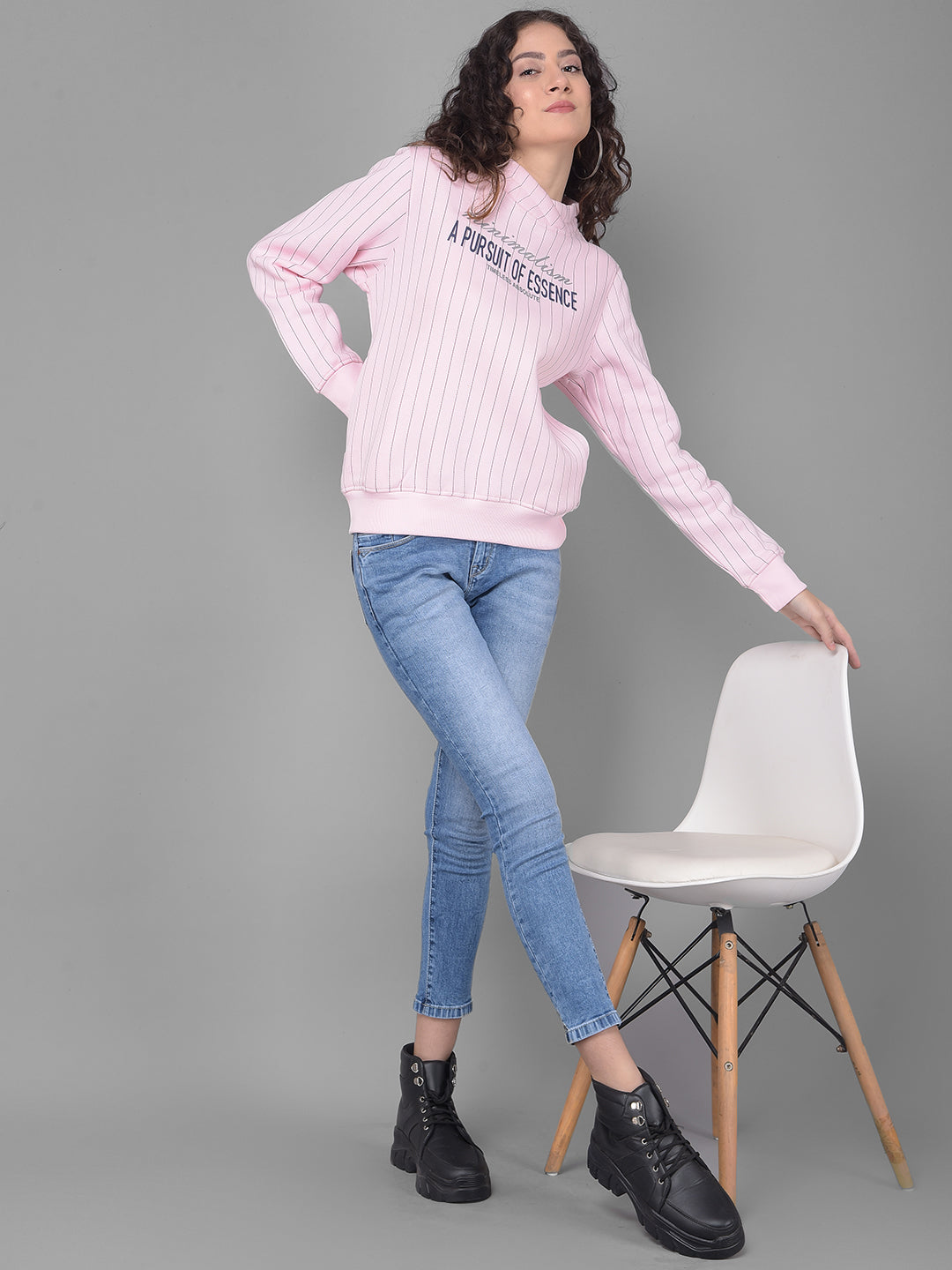 Pink Striped Sweatshirt-Women Sweatshirts-Crimsoune Club