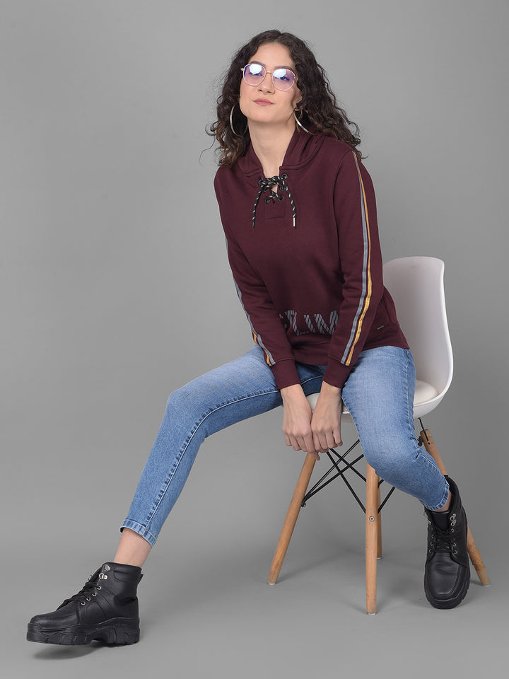 Wine Printed Sweatshirt With Hood-Women Sweatshirts-Crimsoune Club