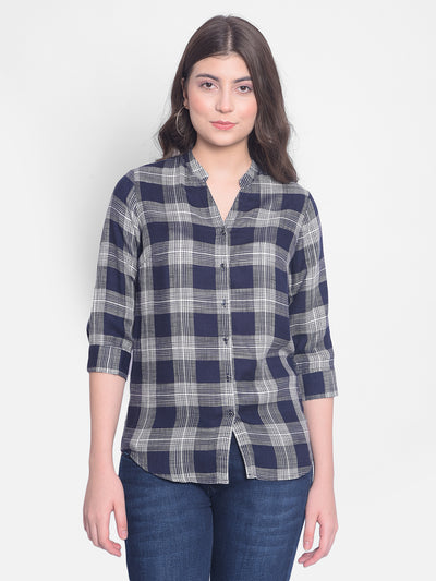 Navy Blue Checked Shirt-Women Shirts-Crimsoune Club