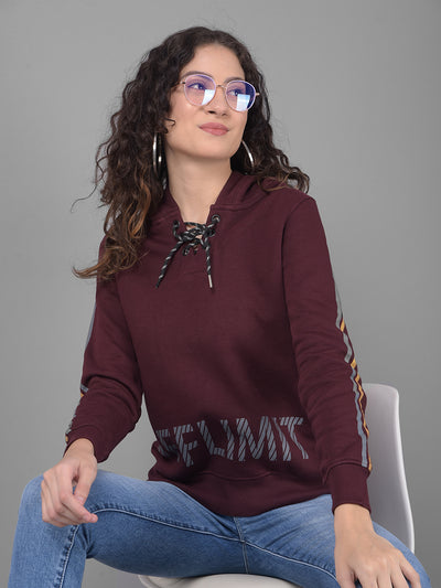 Wine Printed Sweatshirt With Hood-Women Sweatshirts-Crimsoune Club