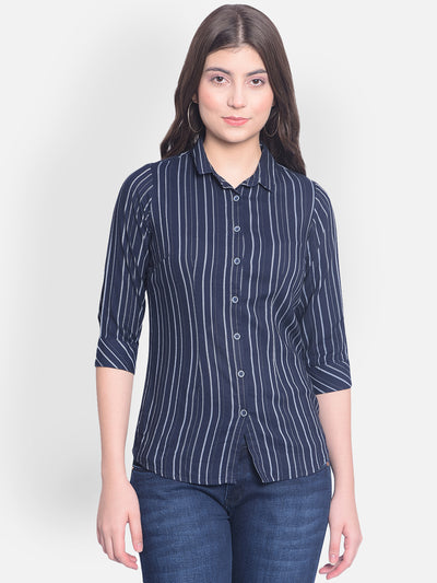 Navy Blue Striped Shirt-Women Shirts-Crimsoune Club