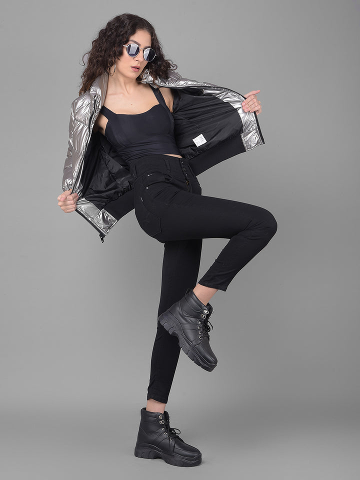 Black High Waist Cropped Jeans-Women Jeans-Crimsoune Club