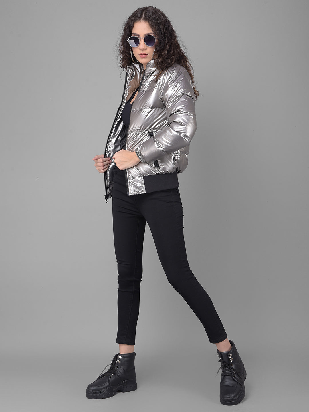 Grey Padded Jacket-Women Jackets-Crimsoune Club