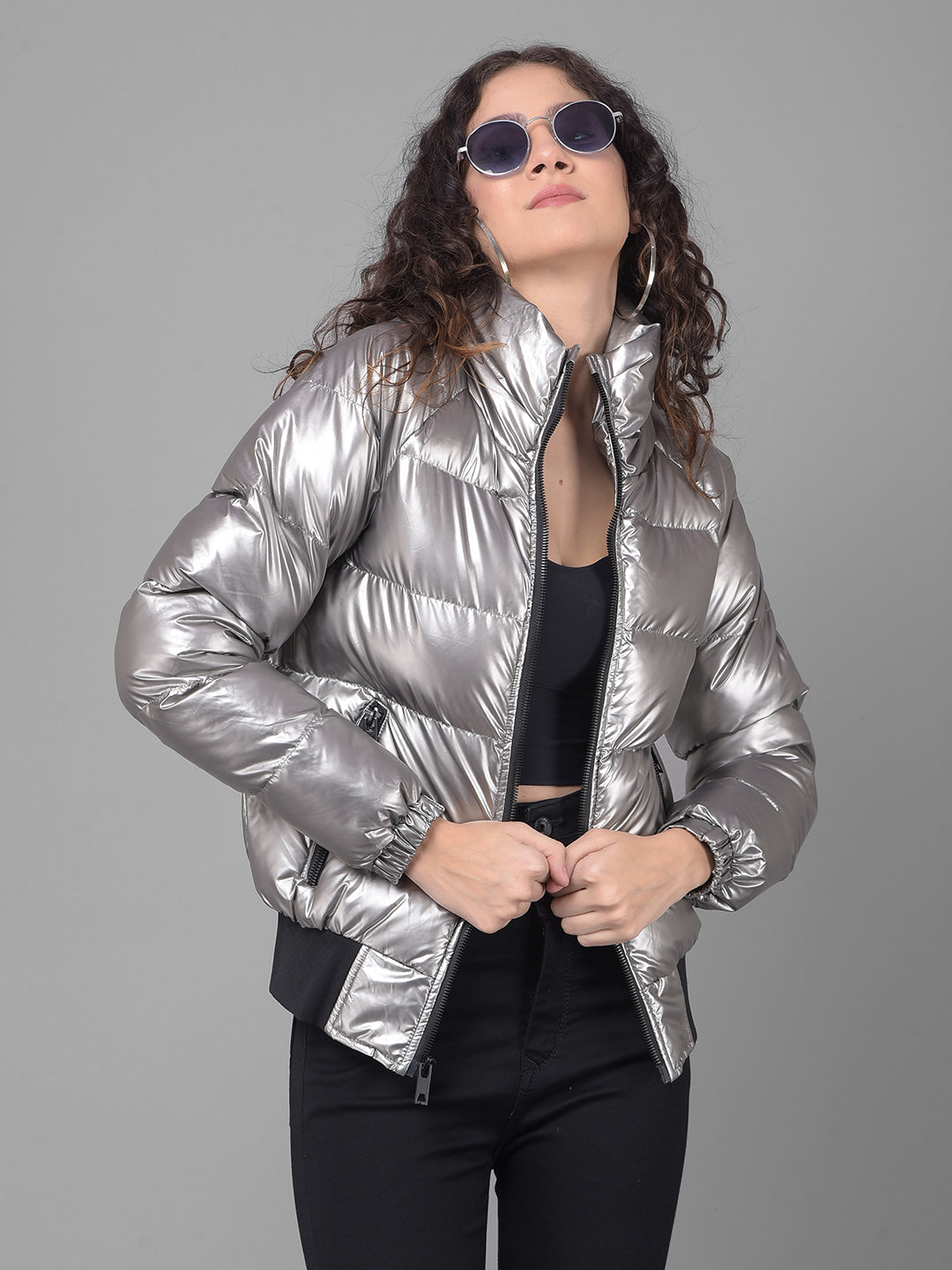 Grey Padded Jacket-Women Jackets-Crimsoune Club