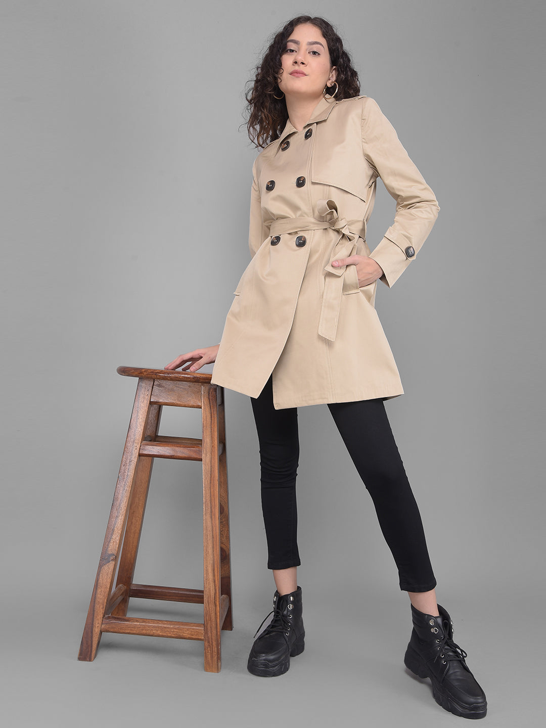 Beige Trench Coat-Women Coats-Crimsoune Club