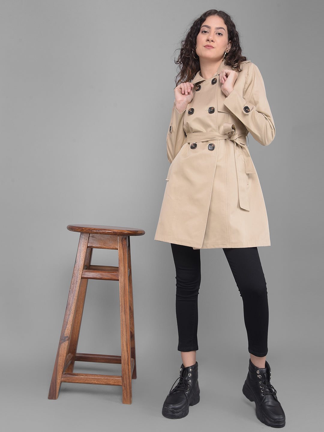 Beige Trench Coat-Women Coats-Crimsoune Club