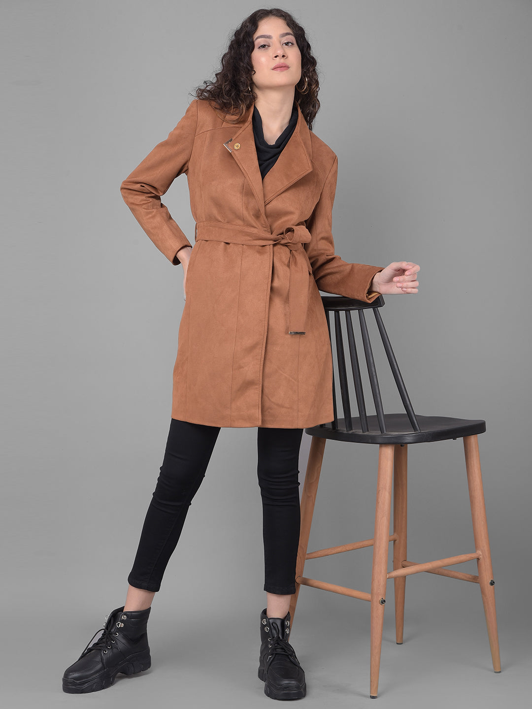 Brown Wrap Coat-Women Coats-Crimsoune Club