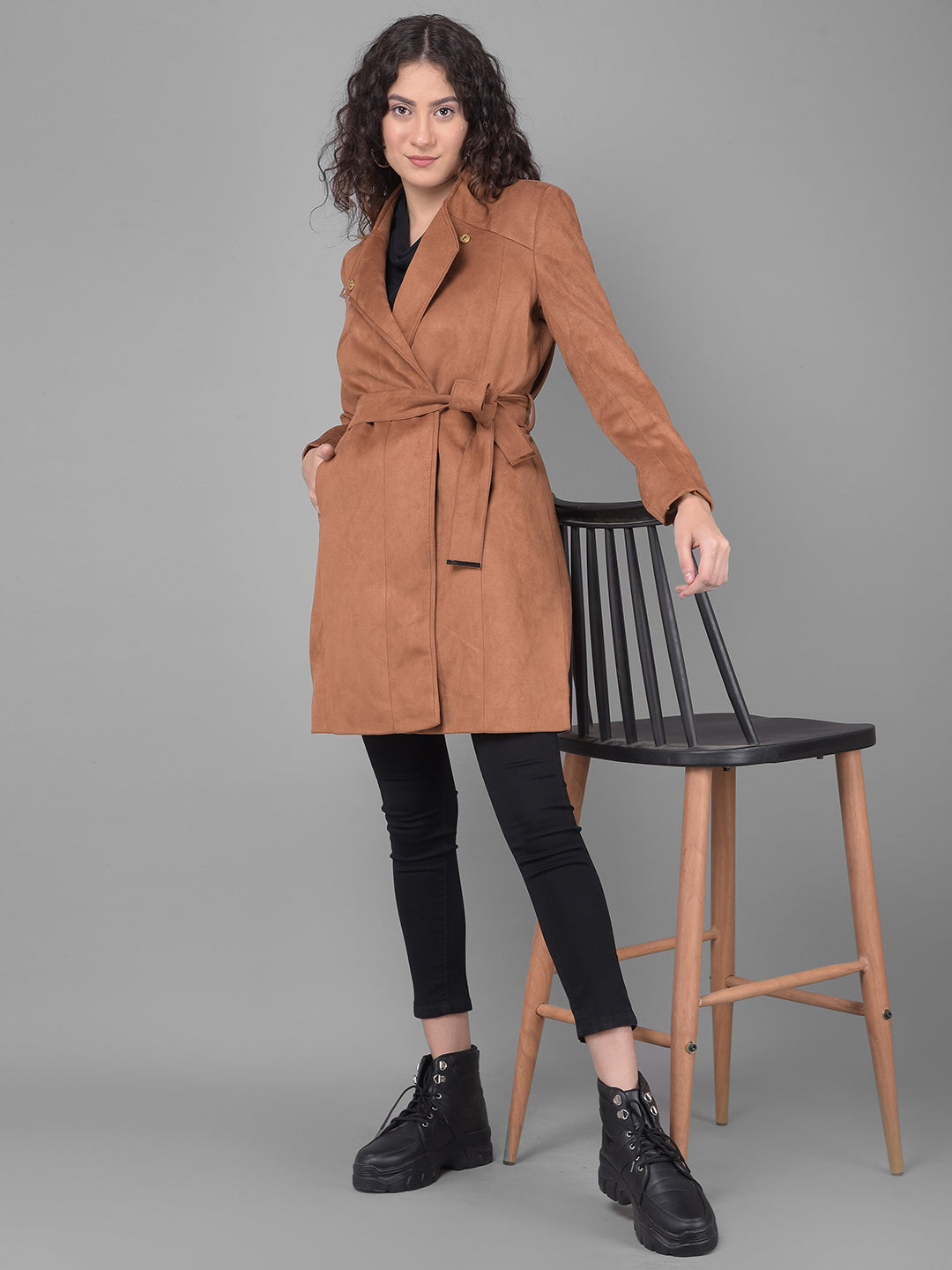 Brown Wrap Coat-Women Coats-Crimsoune Club