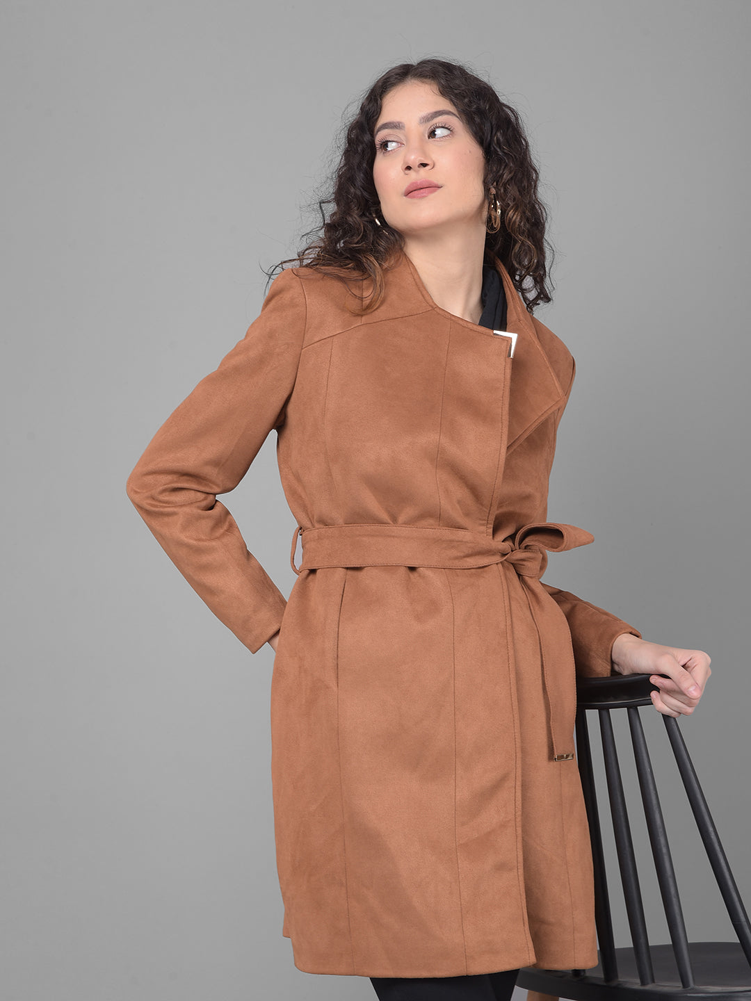 Brown Wrap Coat-Women Coats-Crimsoune Club