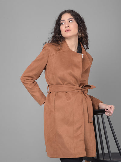 Brown Wrap Coat-Women Coats-Crimsoune Club