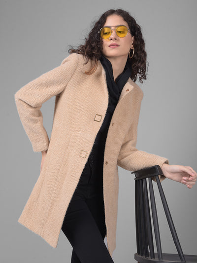 Brown Round Neck Overcoat-Women Coats-Crimsoune Club