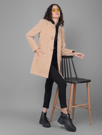 Brown Round Neck Overcoat-Women Coats-Crimsoune Club