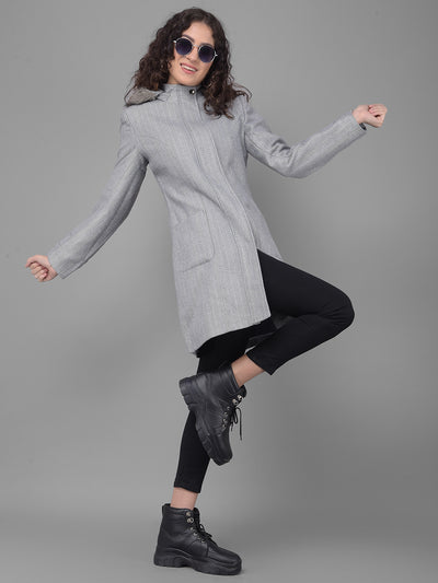 Grey Hooded Overcoat-Women Coats-Crimsoune Club