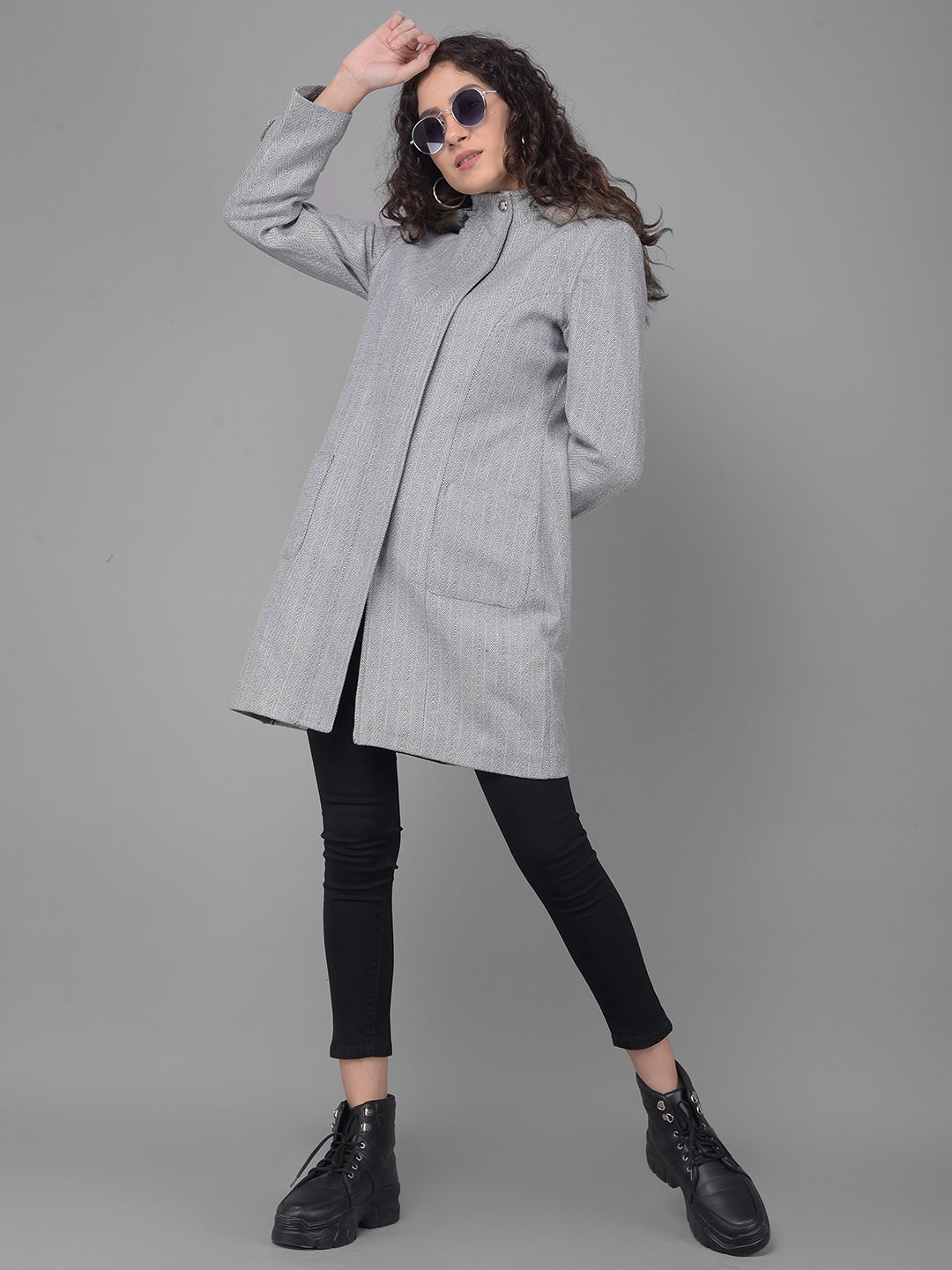 Grey Hooded Overcoat-Women Coats-Crimsoune Club