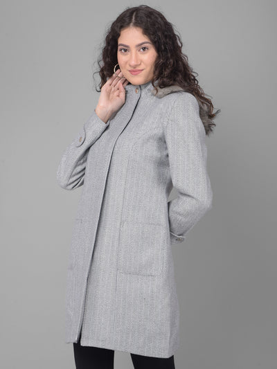 Grey Hooded Overcoat-Women Coats-Crimsoune Club