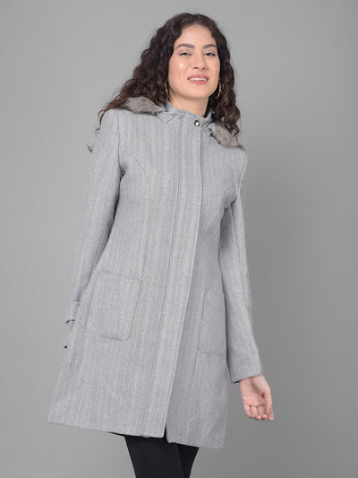 Grey Hooded Overcoat-Women Coats-Crimsoune Club