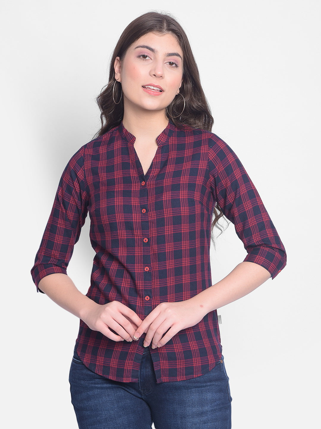 Red Checked Shirt-Women Shirts-Crimsoune Club