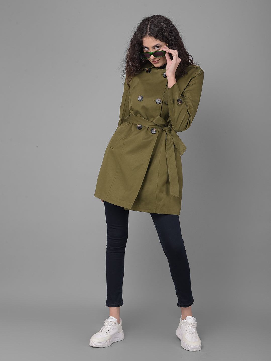 Olive Trench Coat-Women Coats-Crimsoune Club