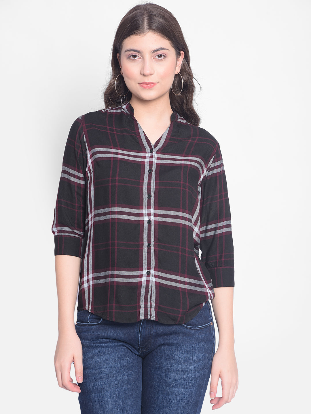 Maroon Checked Shirt-Women Shirts-Crimsoune Club