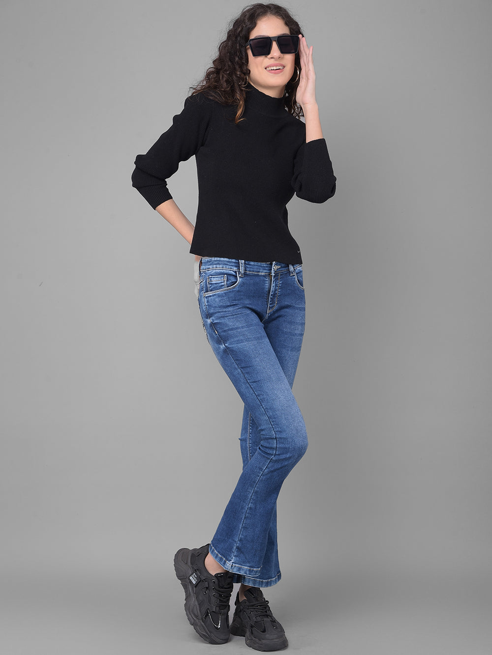 Blue Bootcut Jeans-Women Jeans-Crimsoune Club