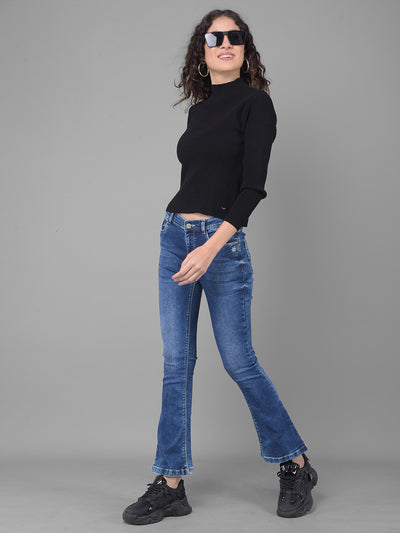 Blue Bootcut Jeans-Women Jeans-Crimsoune Club