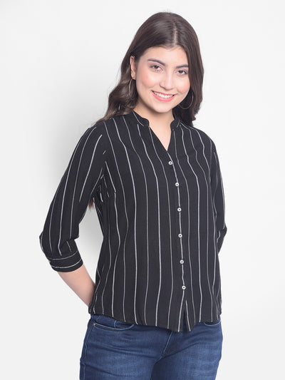 Black Striped Shirt-Women Shirts-Crimsoune Club